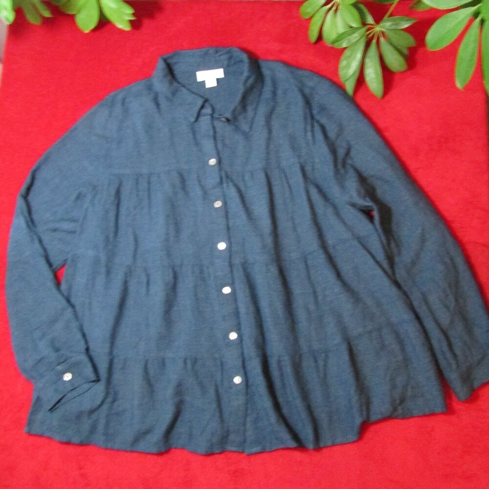 J.Jill Soft Layered Tunic Top Soft Denim Blue